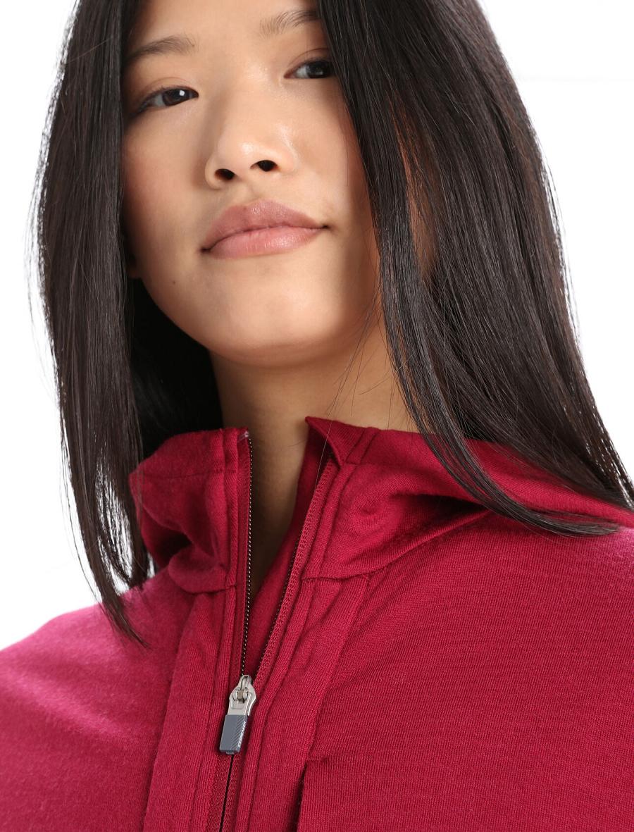 Women's Icebreaker Merino Quantum III Long Sleeve Zip Hoodie Cherry / Espresso | CA 1270ZUTG